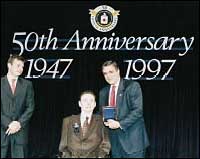 Photo of Dr. John Craven with DCI, George Tenet, being awarded one of fifty CIA Trailblazers, for contributions to the Agency