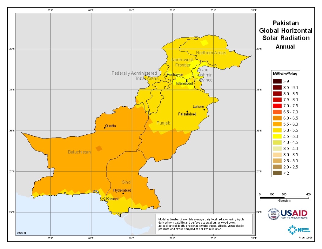 Pakistan Solar Radiation Map