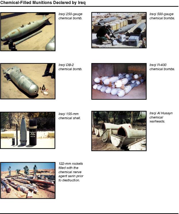 Photographs of chemical-filled munitions declared by Iraq