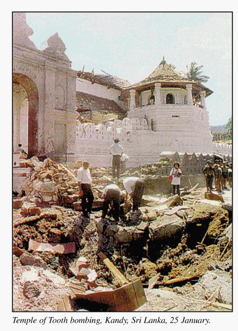 Temple of Tooth bombing, Kandy, Sri Lanka, 25 January