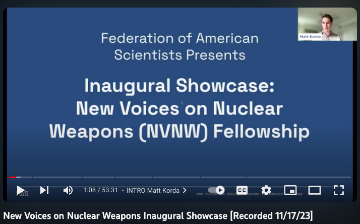 YouTube screenshot of the New Voices on Nuclear Weapons Showcase