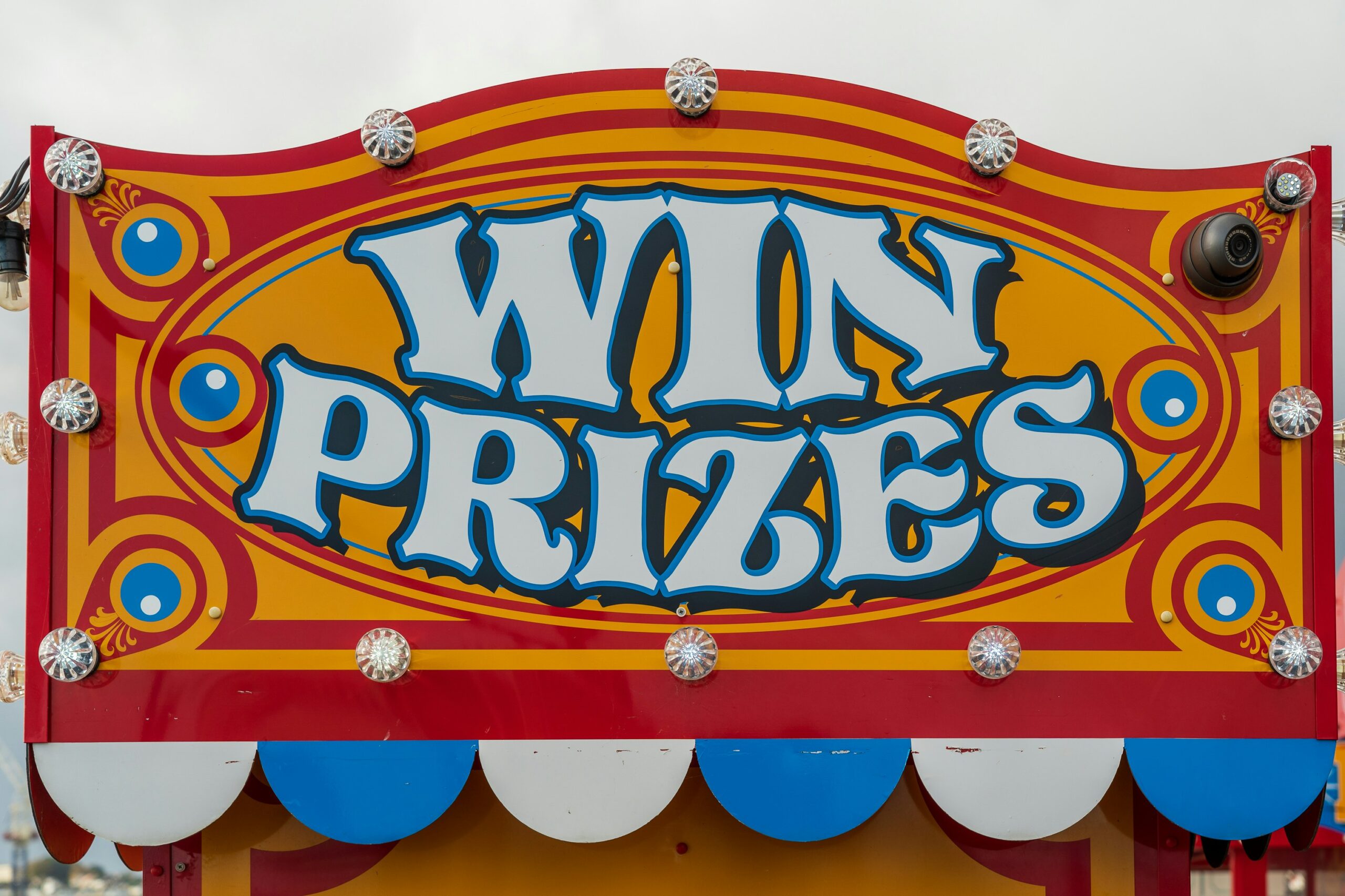 A win prizes sign on Promenade Pier, Paignton, U.K.