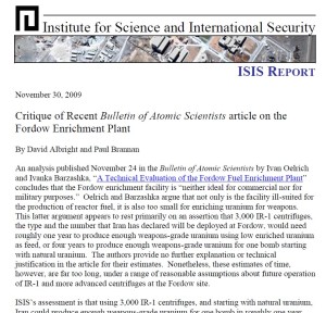 ISIS published a report on November 30 criticizing FAS' Bulletin article